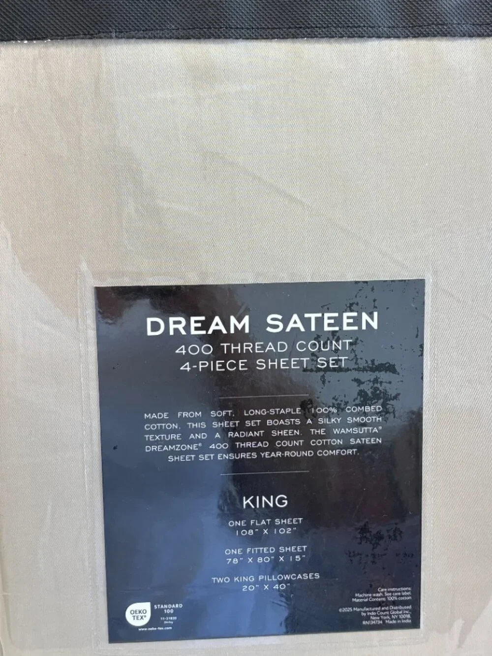 New Wamsutta Dream Zone Sateen Beige Tan 400 TC 4 Piece Cotton King Sheet Set
